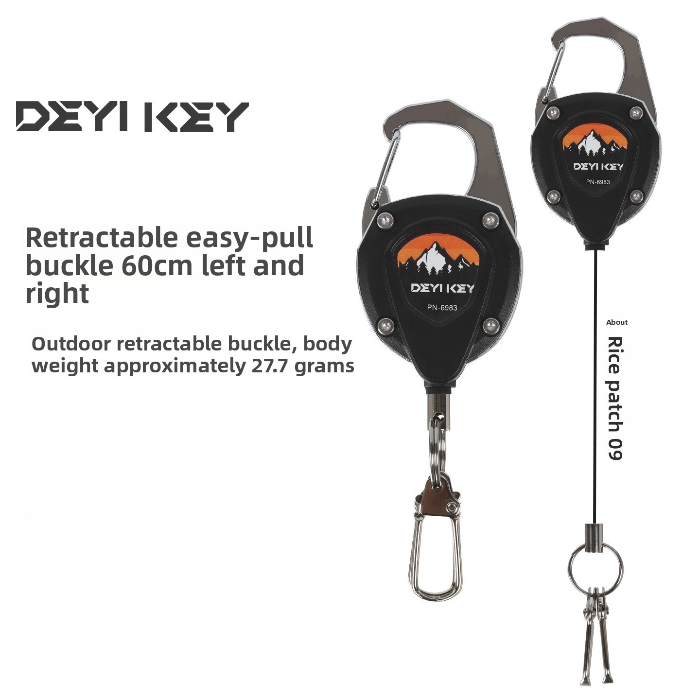 Fly Reel - Porte-clés rétractable robuste anti-perte avec mousqueton